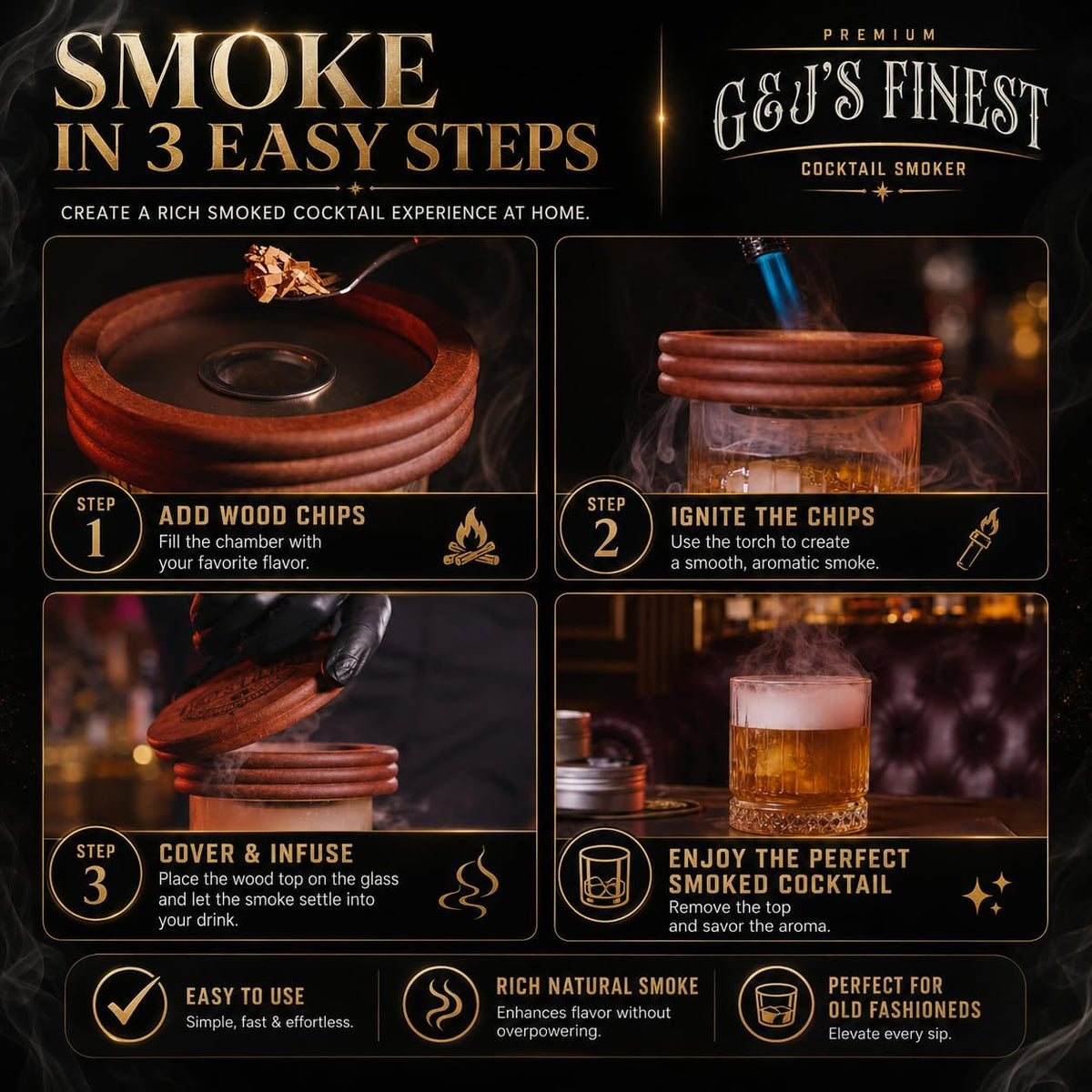 Mahogany whiskey smoker gift set