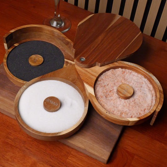 3 Tier Acacia Margarita Salt Rimmer Set w/ 3 Sponges