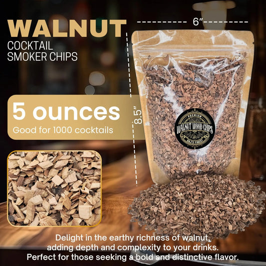 G & J's Finest Walnut wood chips in a bag, showcasing natural, light brown wood pieces for smoking and grilling.