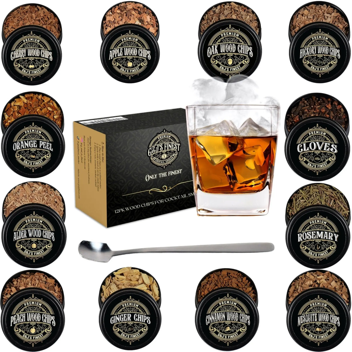 12 Pack Natural Wood Chips for Smoked Cocktails, Meats, Cheese & More