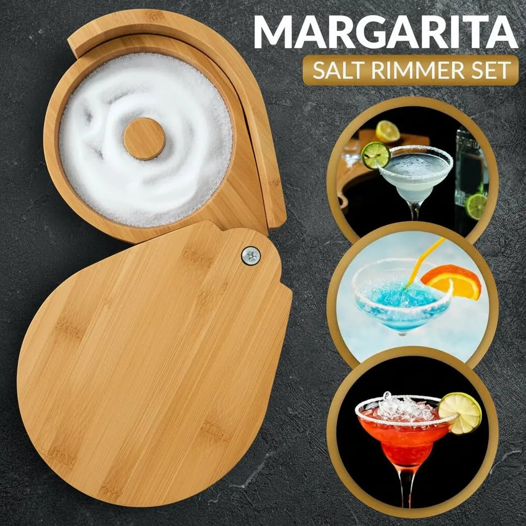3 Tier Bamboo Margarita Salt Rimmer Set w/ 3 Sponges - G & J's FinestBamboo Wood With Sponges