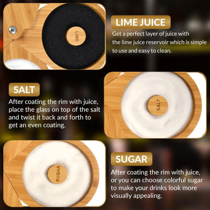 3 Tier Bamboo Margarita Salt Rimmer Set w/ 3 Sponges - G & J's FinestBamboo Wood With Sponges