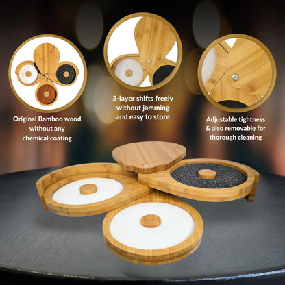3 Tier Bamboo Margarita Salt Rimmer Set w/ 3 Sponges - G & J's FinestBamboo Wood With Sponges