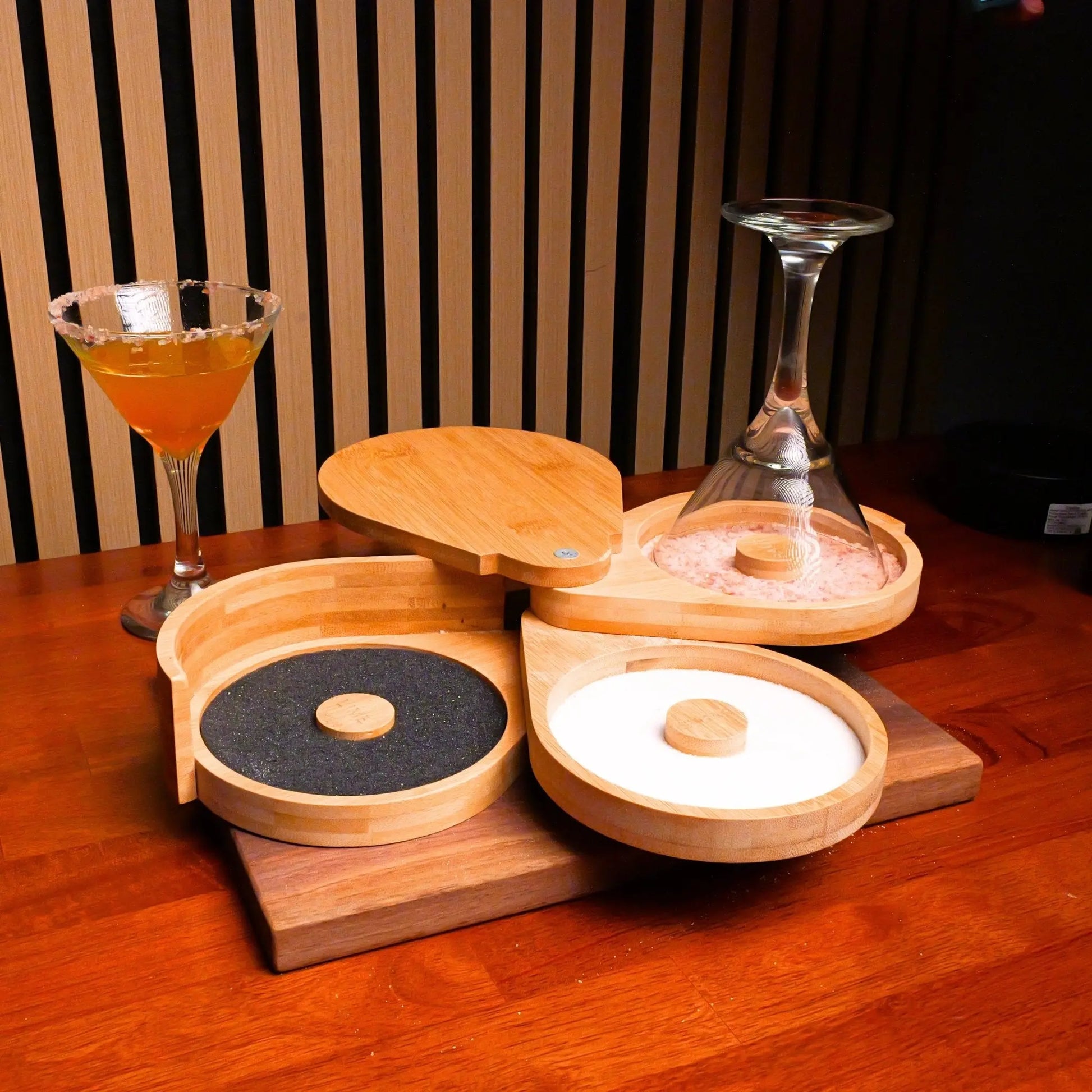 3 Tier Bamboo Margarita Salt Rimmer Set w/ 3 Sponges - G & J's FinestBamboo Wood With Sponges