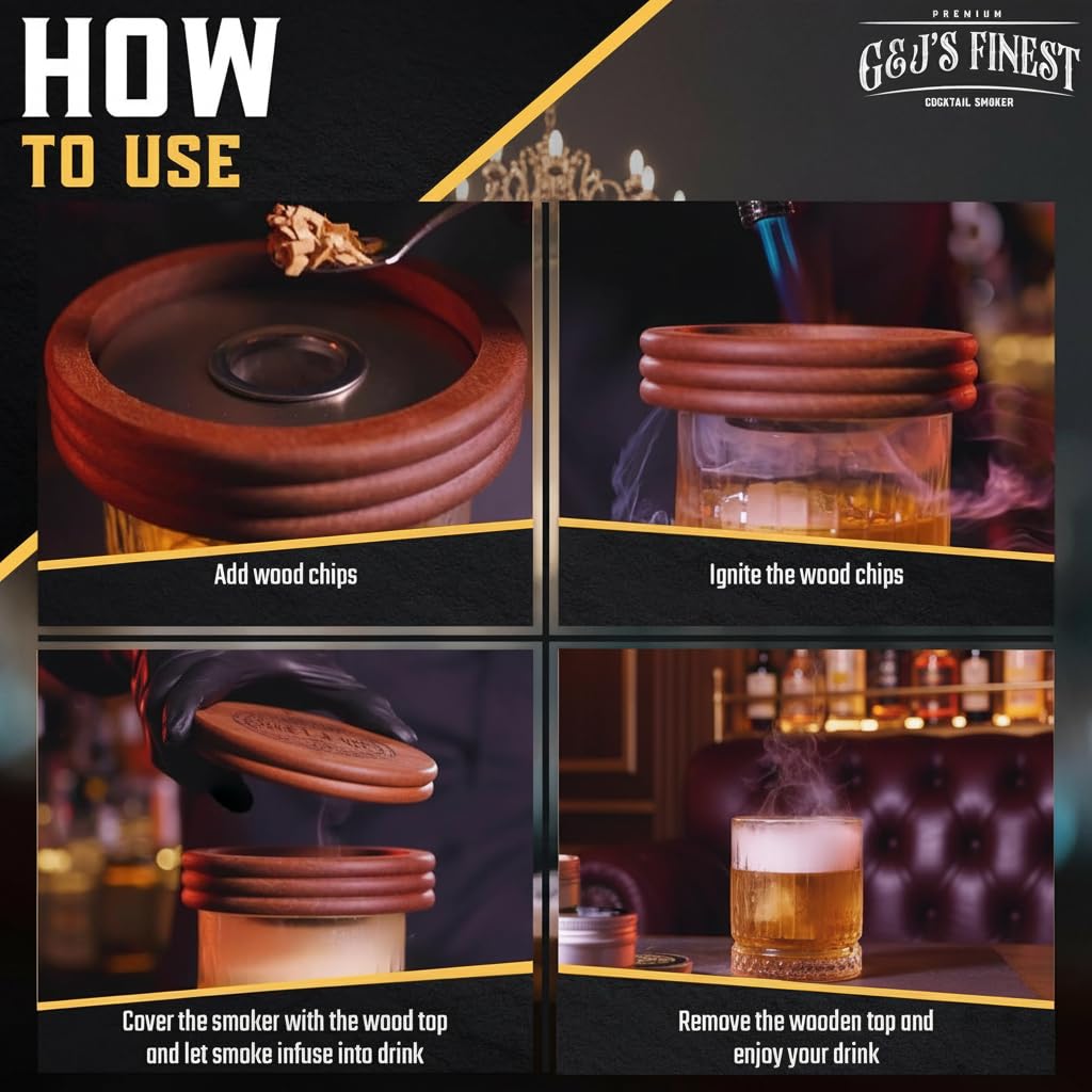 Whiskey Smoker Kit with 3 Flame Torch and Glasses, 6 Wood Chips & Gift Box (With Butane)