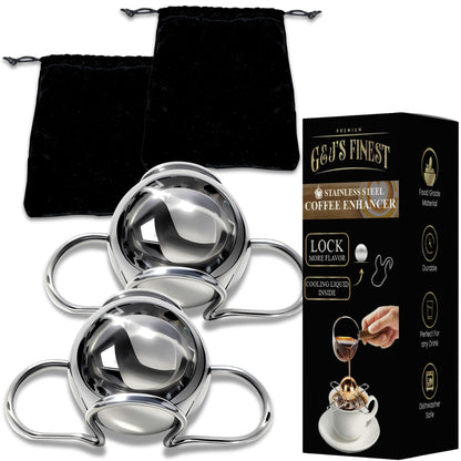 2Pk XL Frozen Coffee/Espresso Ball | Extract Chilling Tool with Stand & Pouch- 2.6x BIGGER (2.2"/55mm) Stainless Steel Chiller Ball/Ice for Better Tasting Espresso/Iced Coffee (NOT SOLID STEEL) (2)