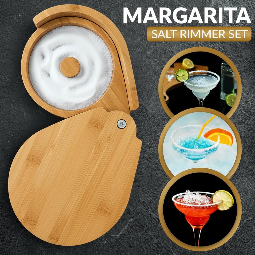 Margarita Salt Rimmer Set, 3 Tier Bamboo Rimmer for Glass Rims with Sponges