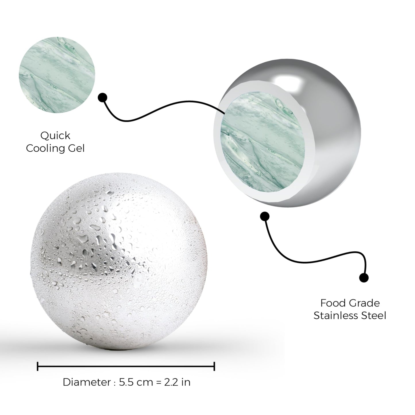 Premium Whiskey Balls Gift Set – 4 Stainless Steel (2 Large 2–2.2″ & 2 Small 1.5″) with Pouch & Tongs