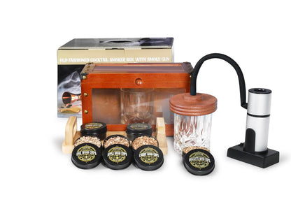 G&J's Finest Old Fashioned Whiskey Smoker Kit with Quad Torch, Lid, Scorch Shield & Case- for Bourbon Cocktail (Smoker Box, No Butane)