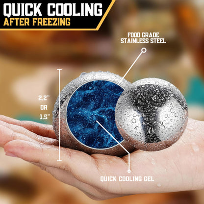 Premium Whiskey Balls Gift Set – 4 Stainless Steel (2 Large 2–2.2″ & 2 Small 1.5″) with Pouch & Tongs