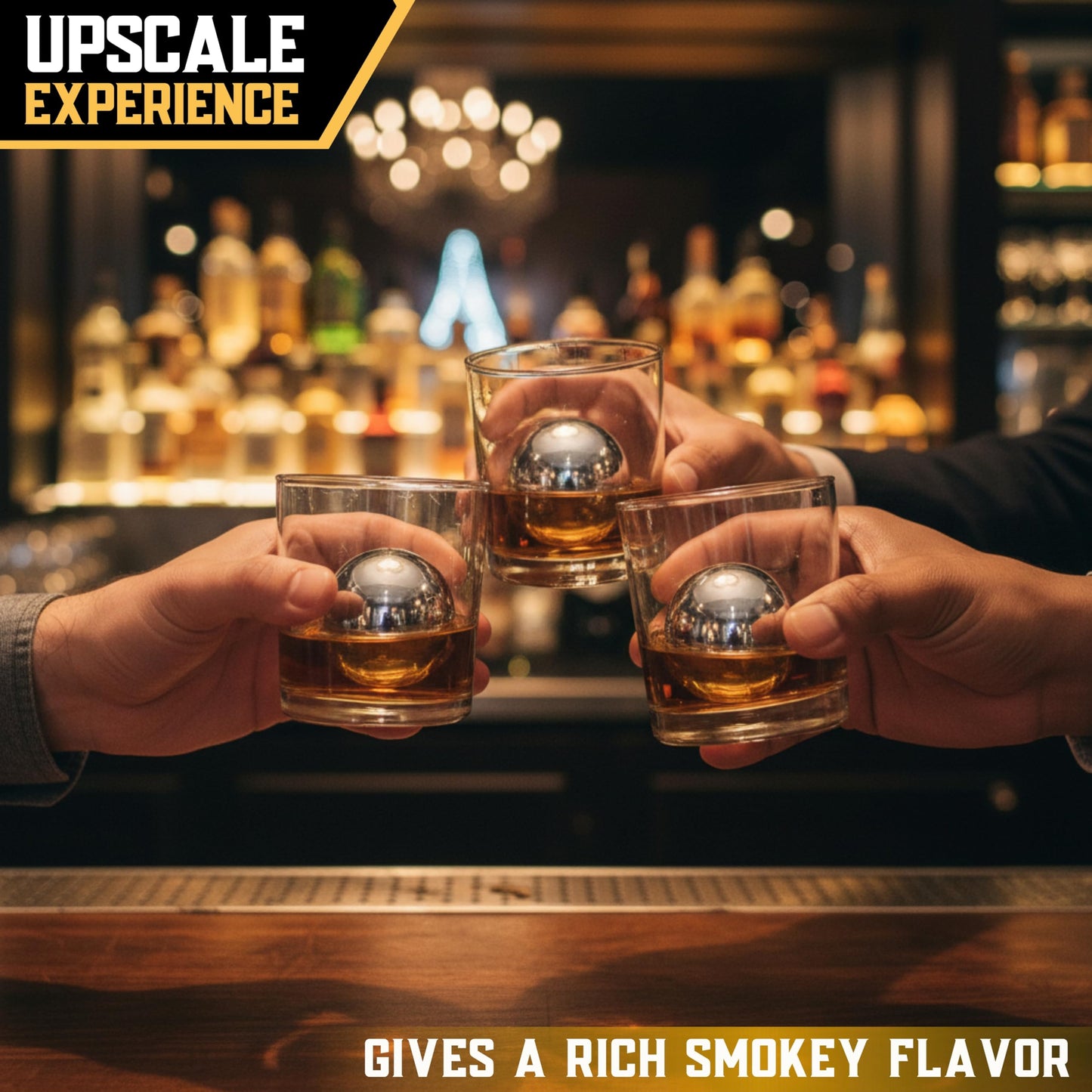 Premium Whiskey Balls Gift Set – 4 Stainless Steel (2 Large 2–2.2″ & 2 Small 1.5″) with Pouch & Tongs