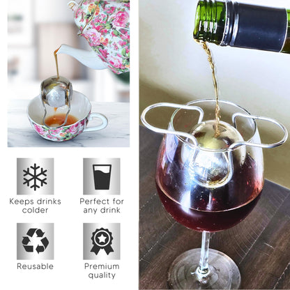 2Pk XL Frozen Coffee/Espresso Ball | Extract Chilling Tool with Stand & Pouch- 2.6x BIGGER (2.2"/55mm) Stainless Steel Chiller Ball/Ice for Better Tasting Espresso/Iced Coffee (NOT SOLID STEEL) (2)