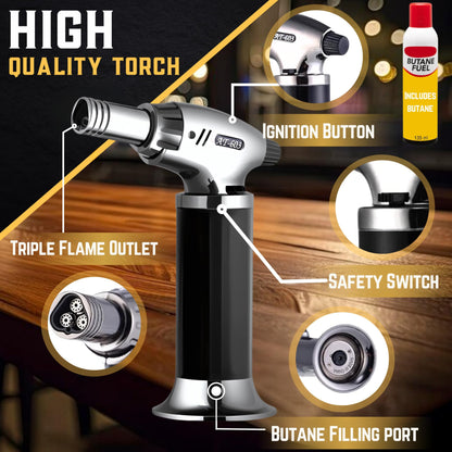 Whiskey Smoker Kit with 3 Flame Torch and Glasses, 6 Wood Chips & Gift Box (With Butane)