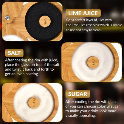 Margarita Salt Rimmer Set, 3 Tier Bamboo Rimmer for Glass Rims with Sponges