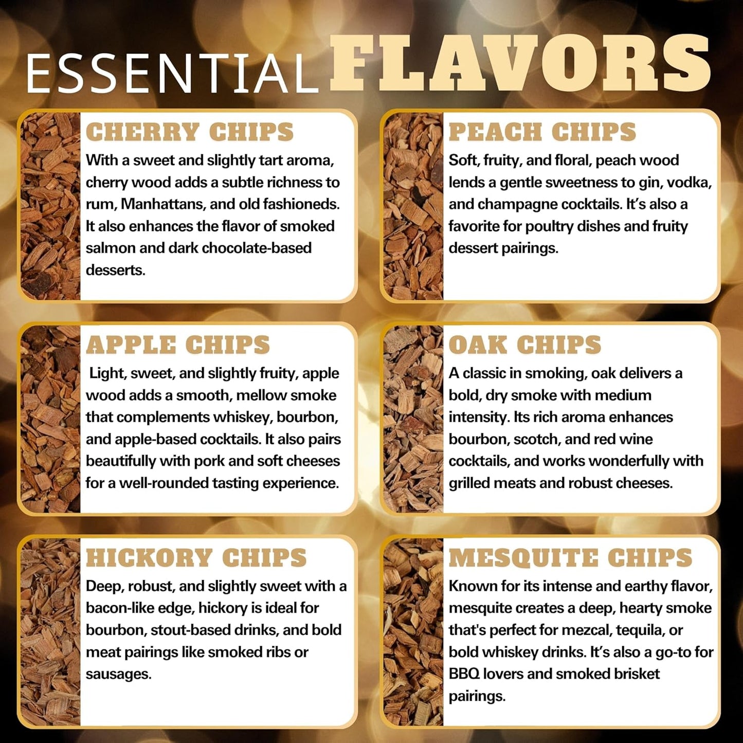 Wood Chips for Whiskey Smokers, Cocktail Smoking Guns, Smoke Boxes, or BBQ