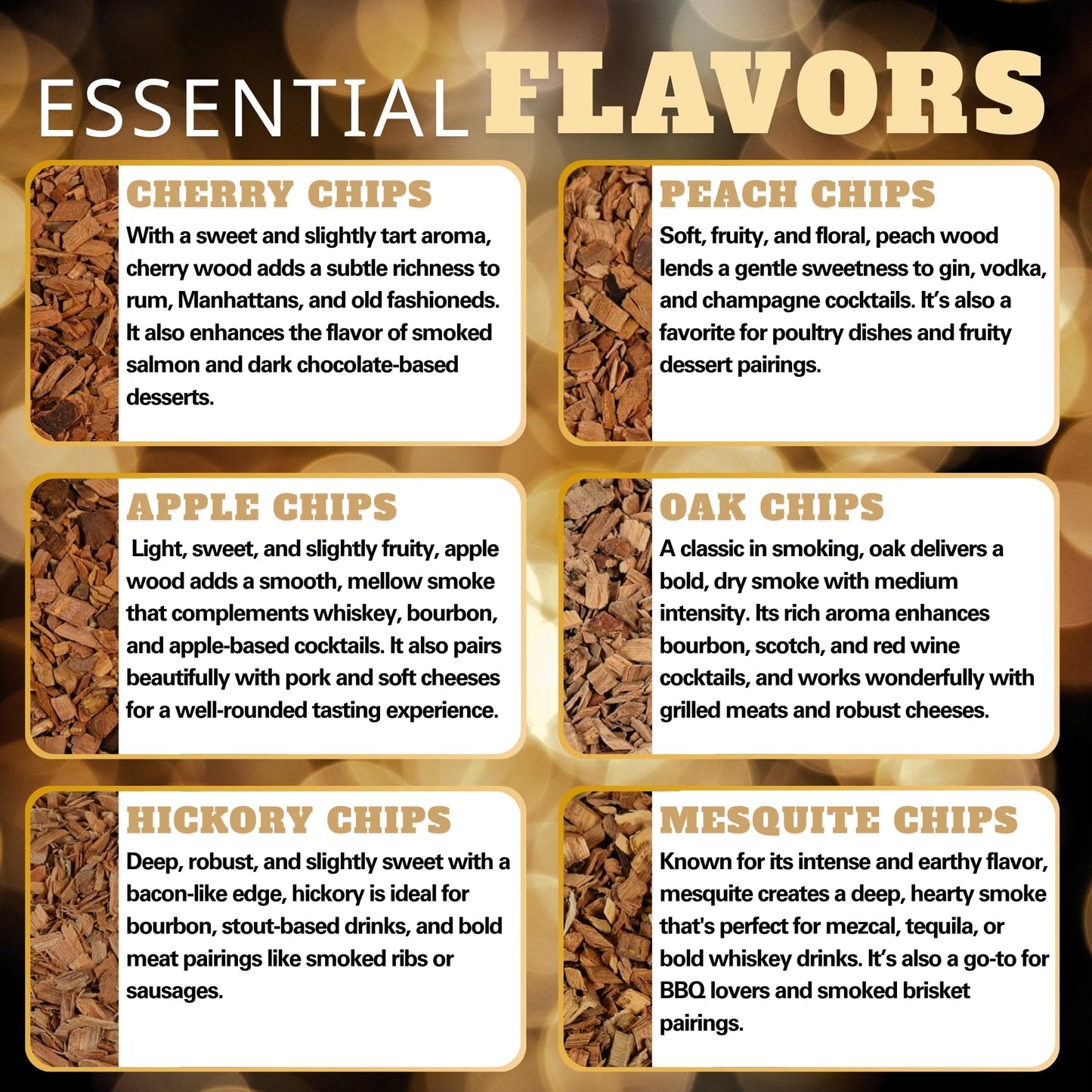 Natural Wood Chips for Smoked Cocktails, Meats, Cheese & More