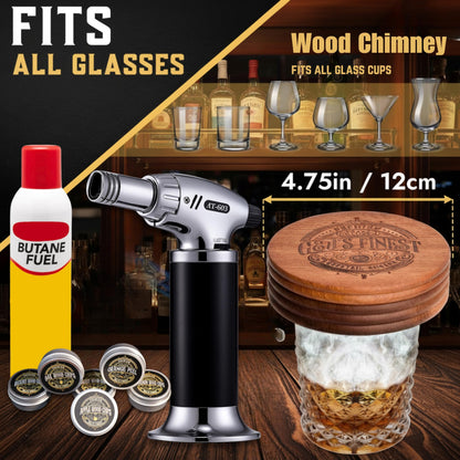 Whiskey Smoker Kit with 3 Flame Torch and Glasses, 6 Wood Chips & Gift Box (With Butane)