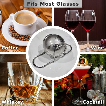 2Pk XL Frozen Coffee/Espresso Ball | Extract Chilling Tool with Stand & Pouch- 2.6x BIGGER (2.2"/55mm) Stainless Steel Chiller Ball/Ice for Better Tasting Espresso/Iced Coffee (NOT SOLID STEEL) (2)