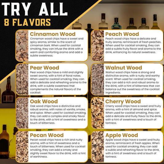 8 Pack Natural Wood Chips for Smoked Cocktails, Meats, Cheese & More