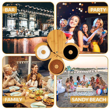 Margarita Salt Rimmer Set, 3 Tier Bamboo Rimmer for Glass Rims with Sponges