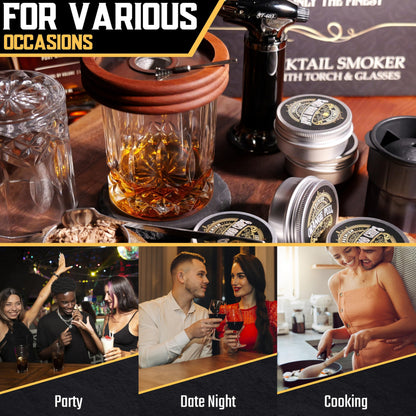 Whiskey Smoker Kit with 3 Flame Torch and Glasses, 6 Wood Chips & Gift Box (With Butane)