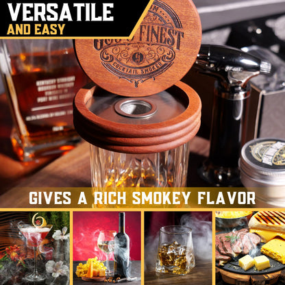 Whiskey Smoker Kit with 3 Flame Torch and Glasses, 6 Wood Chips & Gift Box (With Butane)
