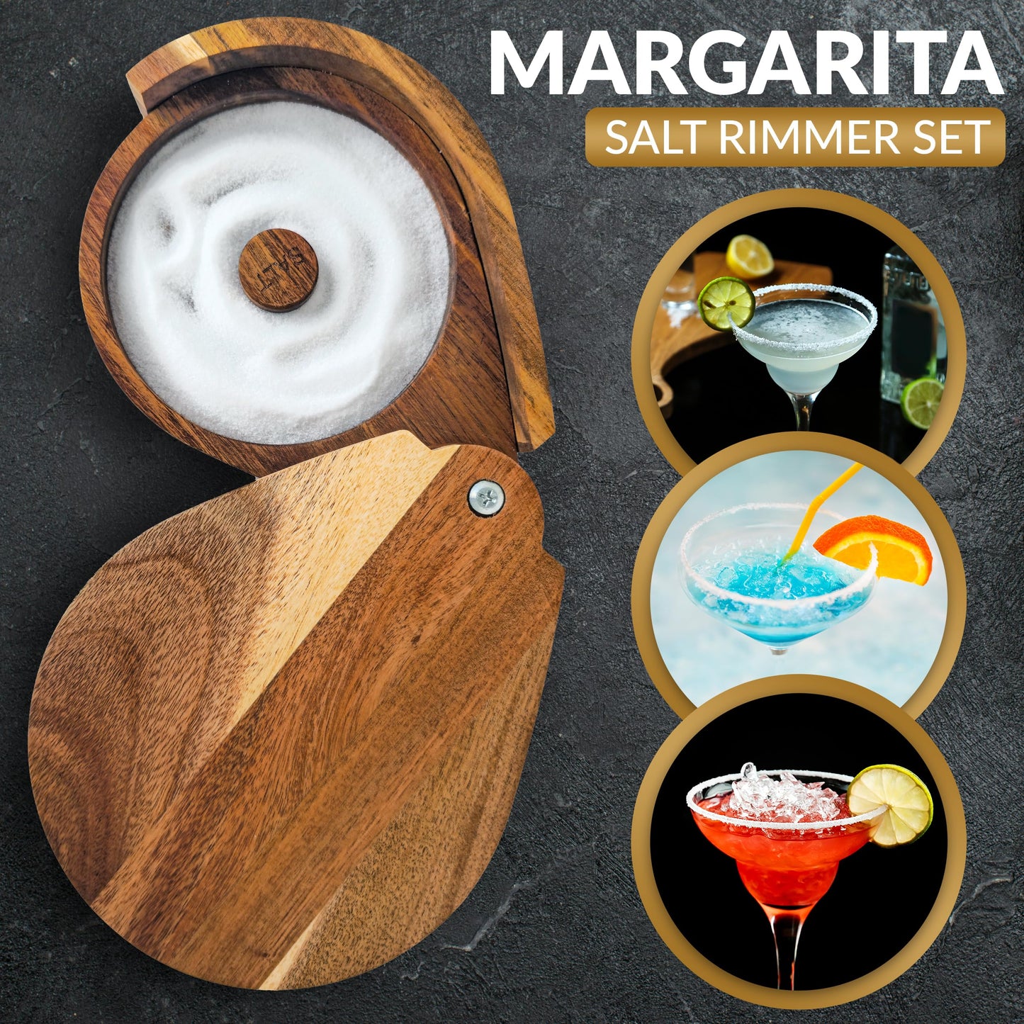 Margarita Salt Rimmer Set, 3 Tier Bamboo Rimmer for Glass Rims with Sponges