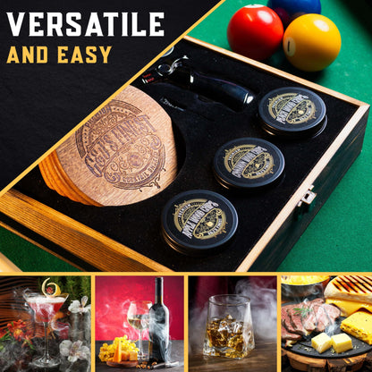 Whiskey Smoker Kit | Cocktail Smoker Kit with Quad Flame Torch, Scorch Shield, Lid, 6 Wood Chips & Wooden Box for Smoked Old Fashioned| Bourbon Smoker| Whiskey Gift for Men (Butane is Included)