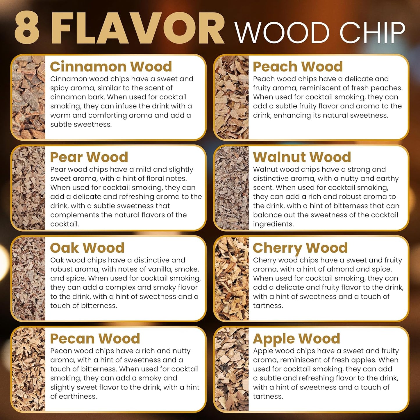 Wood Chips for Whiskey Smokers, Cocktail Smoking Guns, Smoke Boxes, or BBQ