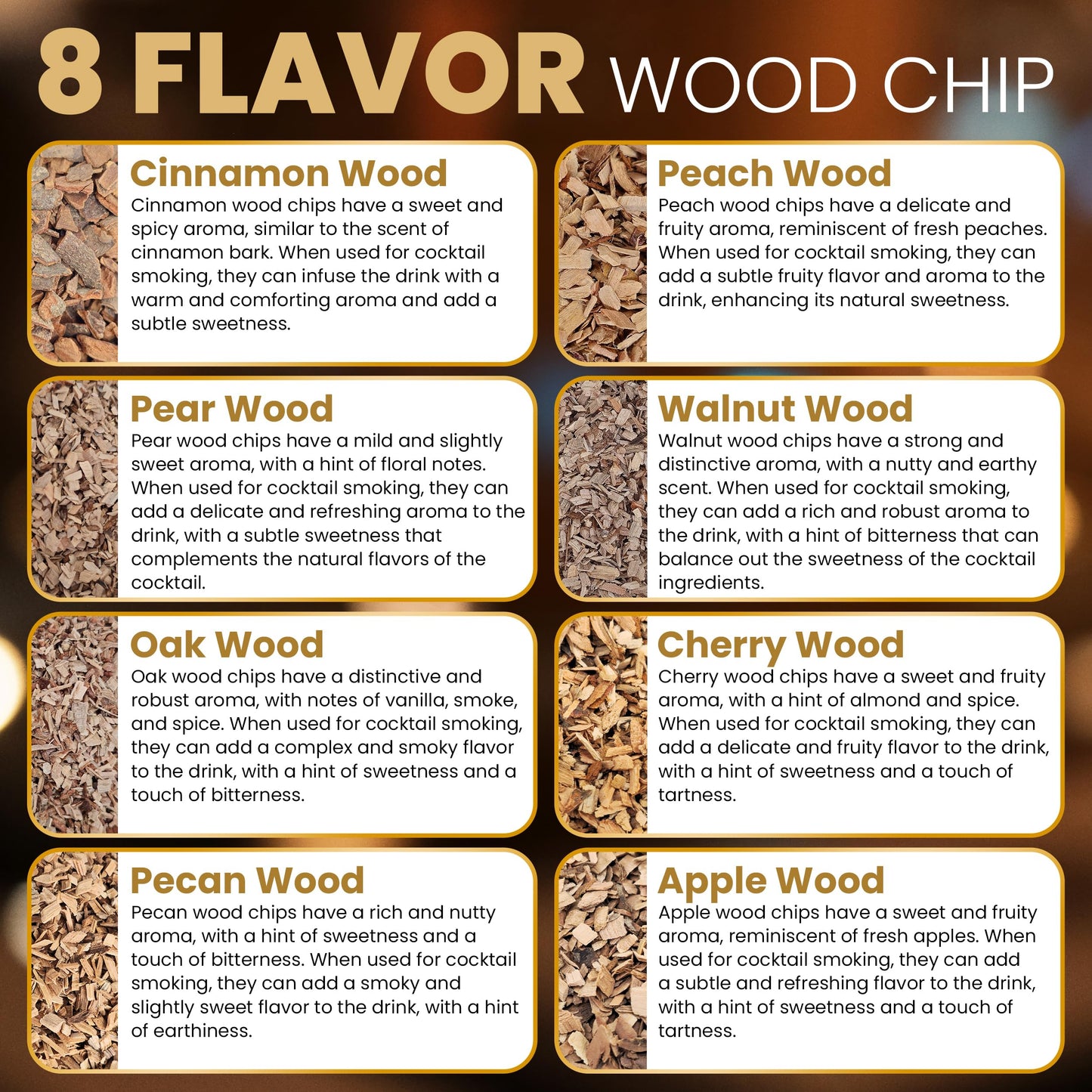 Natural Wood Chips for Smoked Cocktails, Meats, Cheese & More