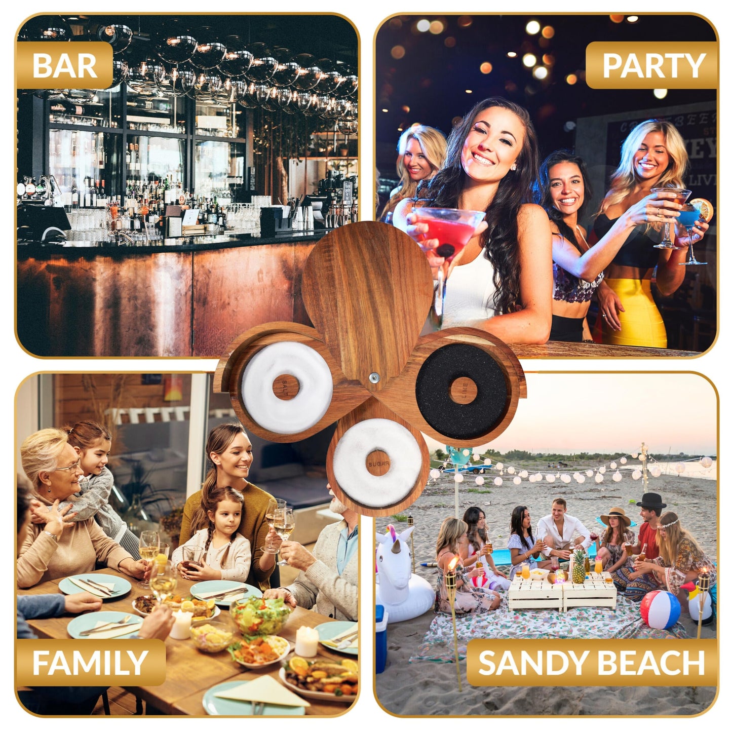 Margarita Salt Rimmer Set, 3 Tier Bamboo Rimmer for Glass Rims with Sponges