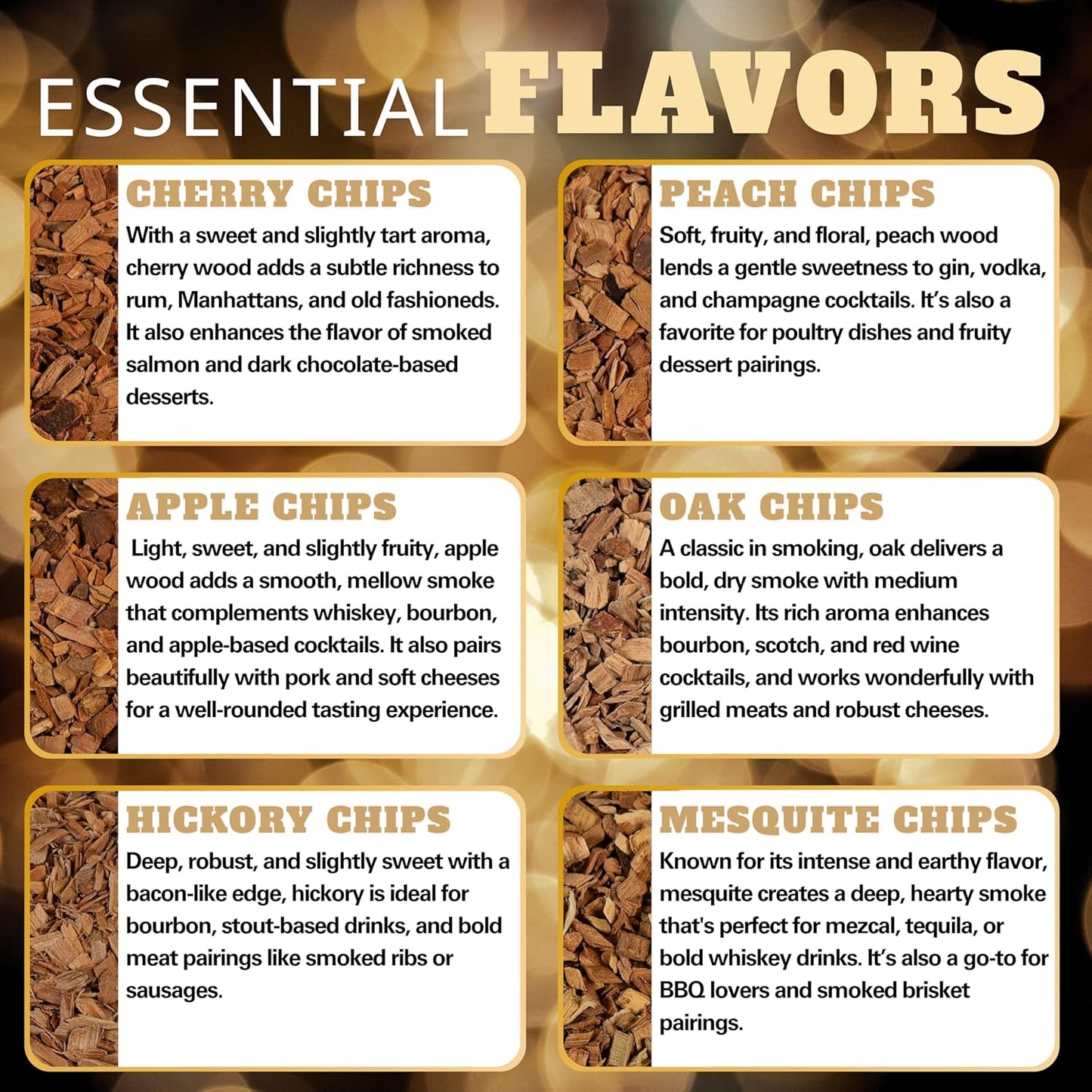 Wood Chips for Whiskey Smokers, Cocktail Smoking Guns, Smoke Boxes, or BBQ