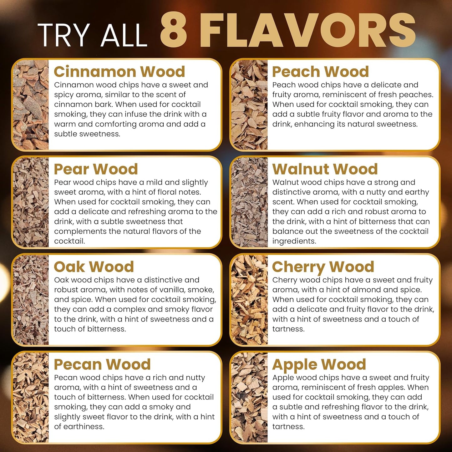 Wood Chips for Whiskey Smokers, Cocktail Smoking Guns, Smoke Boxes, or BBQ