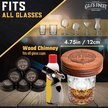 Whiskey Smoker Kit | Cocktail Smoker Kit with Quad Flame Torch, Scorch Shield, Lid, 6 Wood Chips & Wooden Box for Smoked Old Fashioned| Bourbon Smoker| Whiskey Gift for Men (Butane is Included)