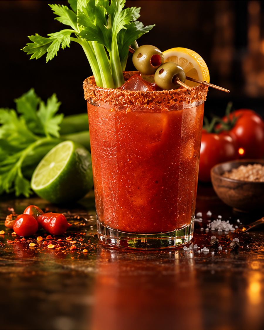 Bloody Mary with a celery salt or savory spice rim