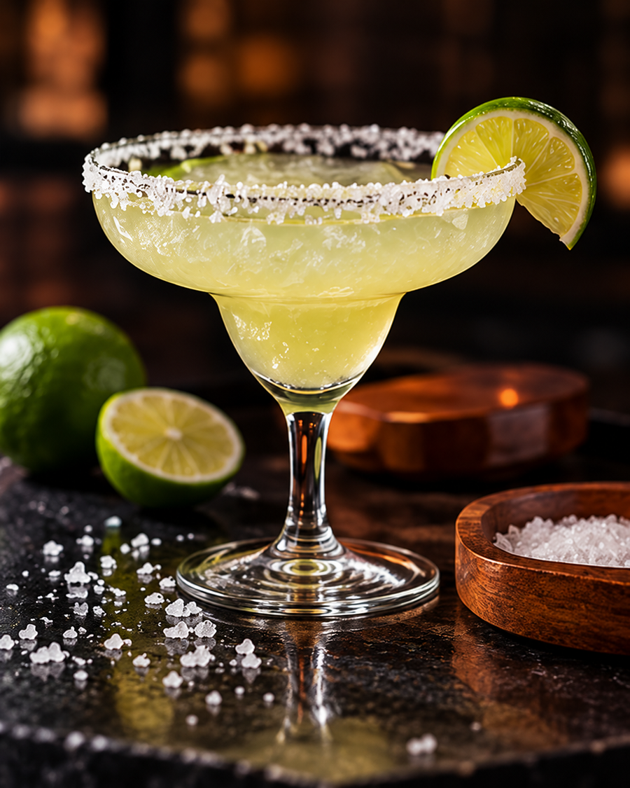 Margarita with a salt, tajin or citrus sugar rim