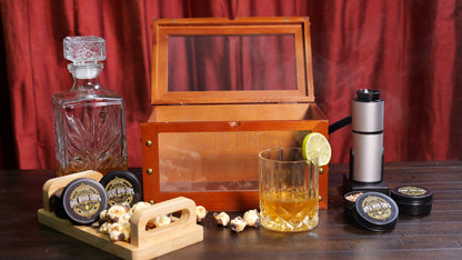 G&J's Finest Old Fashioned Whiskey Smoker Kit with Quad Torch, Lid, Scorch Shield & Case- for Bourbon Cocktail (Smoker Box, No Butane)