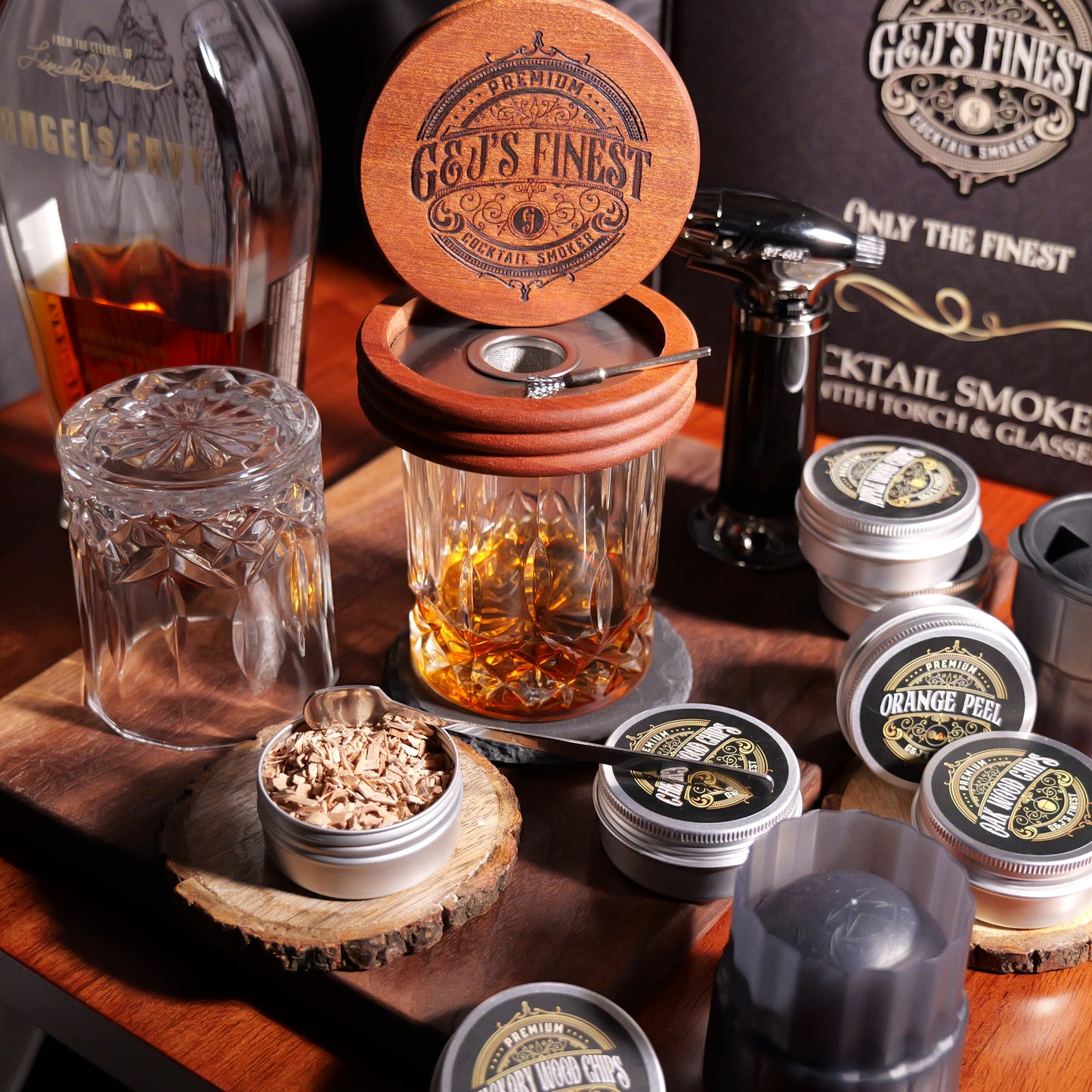 Whiskey Smoker Kit with Torch, 2 Glasses, 6 Wood Chips NO Butane