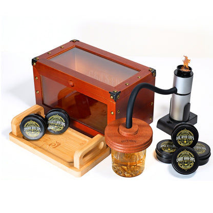G&J's Finest Old Fashioned Whiskey Smoker Kit with Quad Torch, Lid, Scorch Shield & Case- for Bourbon Cocktail (Smoker Box, No Butane)