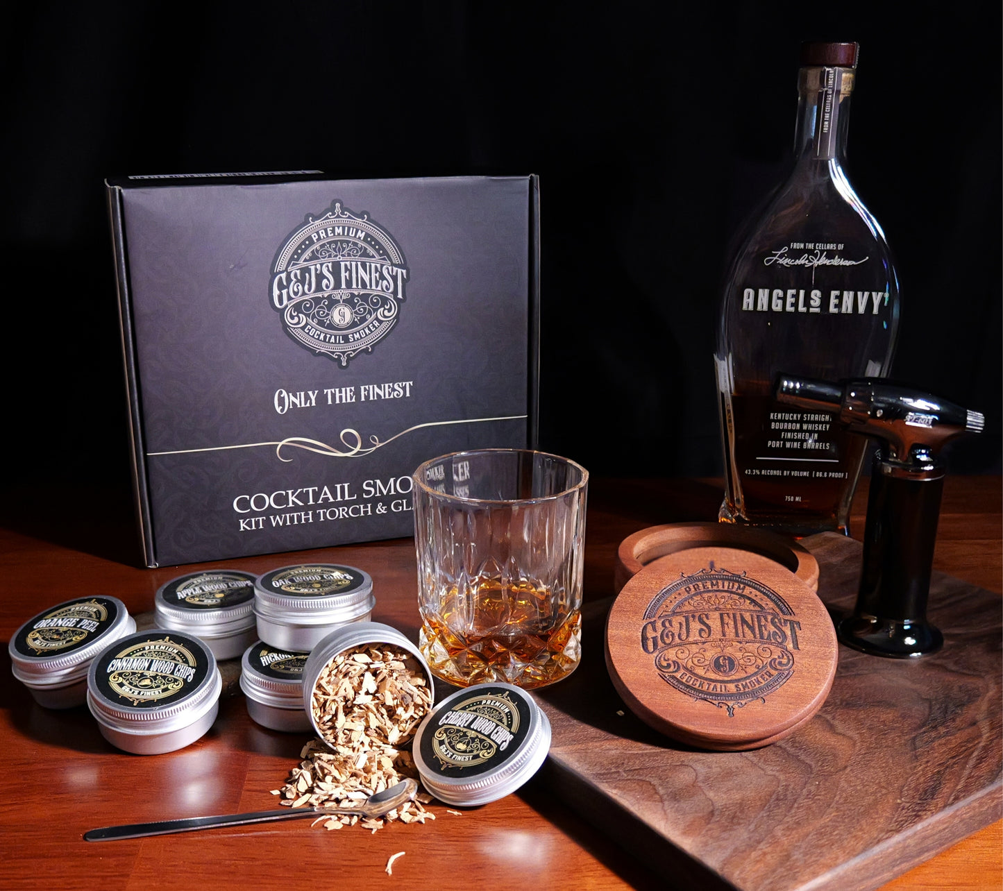 Whiskey Smoker Kit with Torch, 2 Glasses, 6 Wood Chips NO Butane