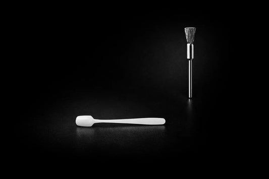 G & J's Finest cocktail smoker brush and spoon set with wood accents for aromatic drink smoking and garnishing.