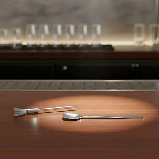 G & J's Finest cocktail smoker kit with a brush and spoon, used for adding smoky flavors to cocktails.