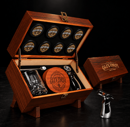 G&J's Finest Mahogany Whiskey Smoker Kit with Stand, Glass & 8 Wood Chips - G & J's Finest