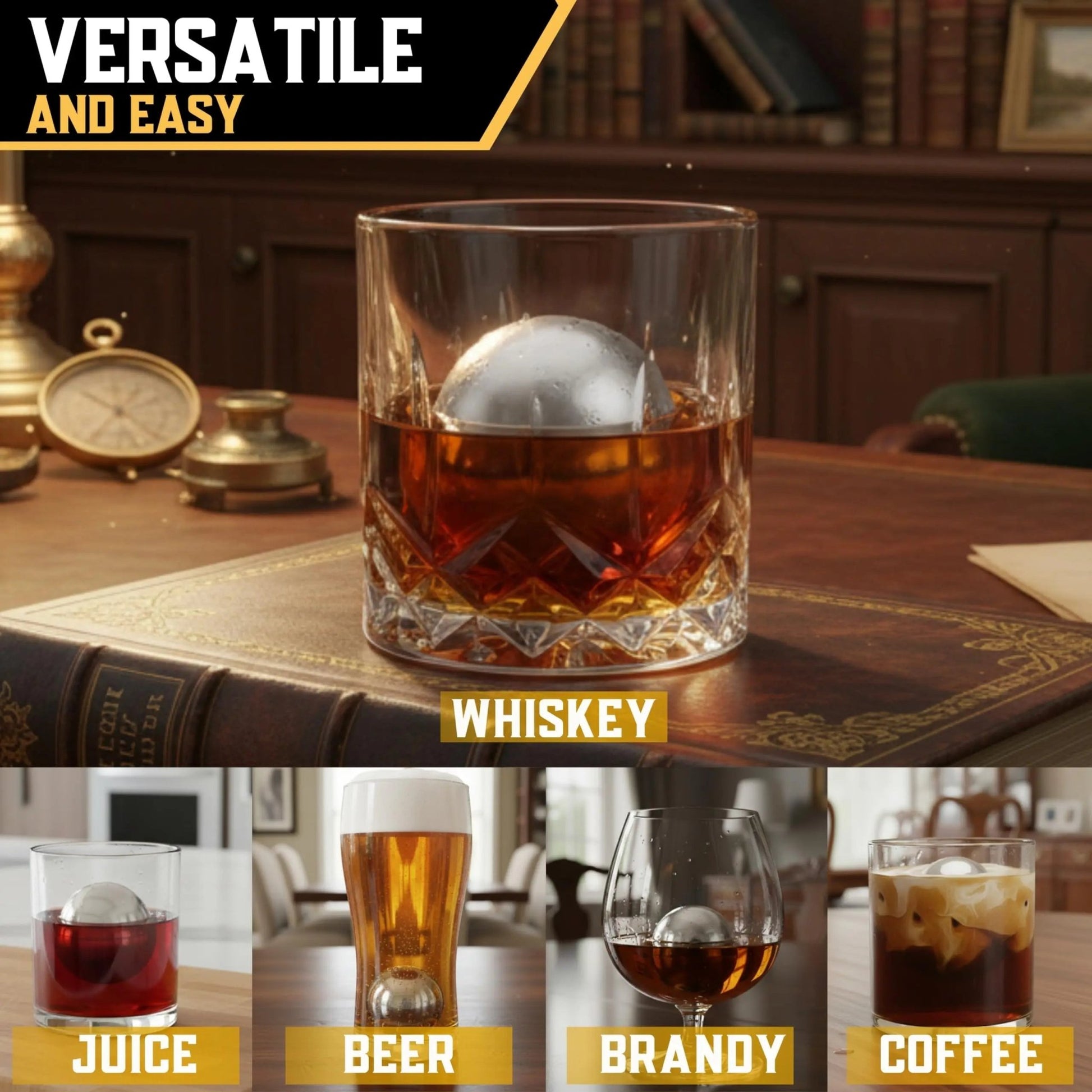 Premium 4 Whiskey Balls Gift Set w/ Pouch & Tongs - G & J's Finest4 L & XXL Gift Box