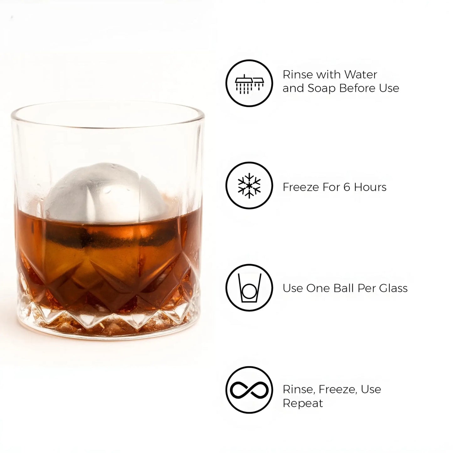 G & J's Finest Premium 4 whiskey balls gift set with pouch and tongs, featuring four whiskey ice spheres on a white background.