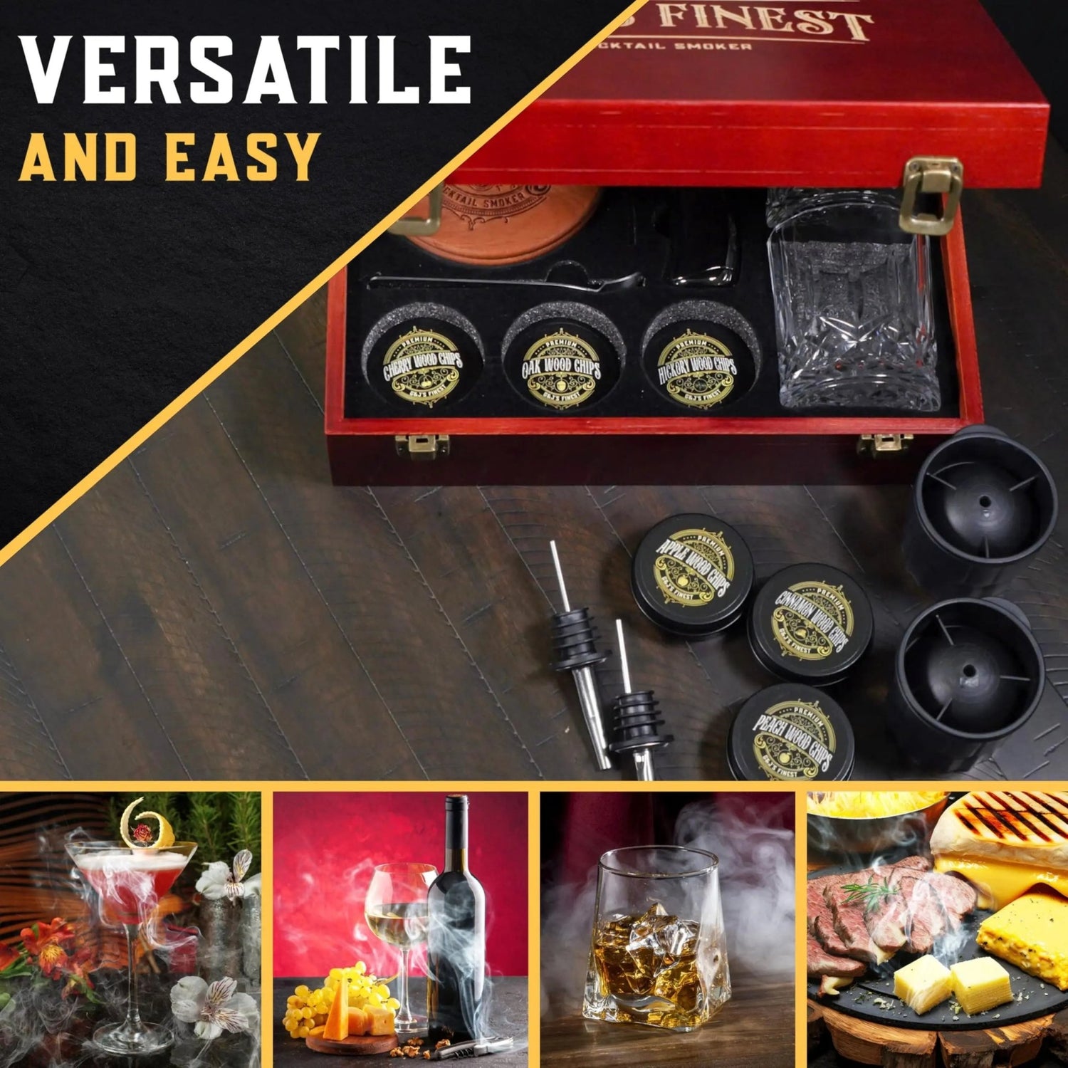 Luxury whiskey smoker kit with glasses and accessories