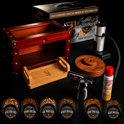 Whiskey Smoker Box with Smoke Gun, Torch, 6 Wood Chips (With Butane) - G & J's Finest
