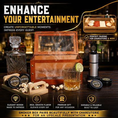 Whiskey Smoker Box with Smoke Gun, Torch, 6 Wood Chips (With Butane) - G & J's Finest