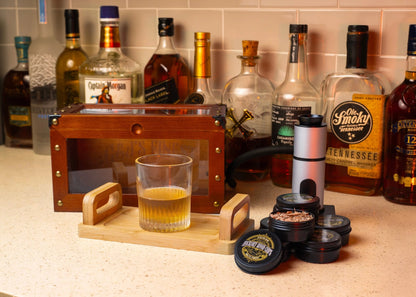Whiskey Smoker Box with Smoke Gun, Torch, 6 Wood Chips (With Butane) - G & J's Finest