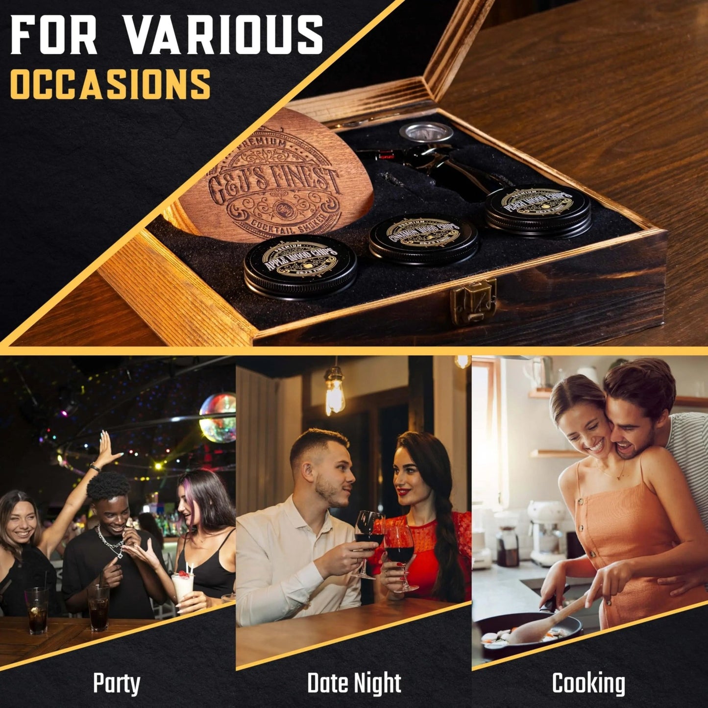 Whiskey Smoker Kit with Quad Torch, 6 Wood Chips & Wood Box & Butane - G & J's Finest